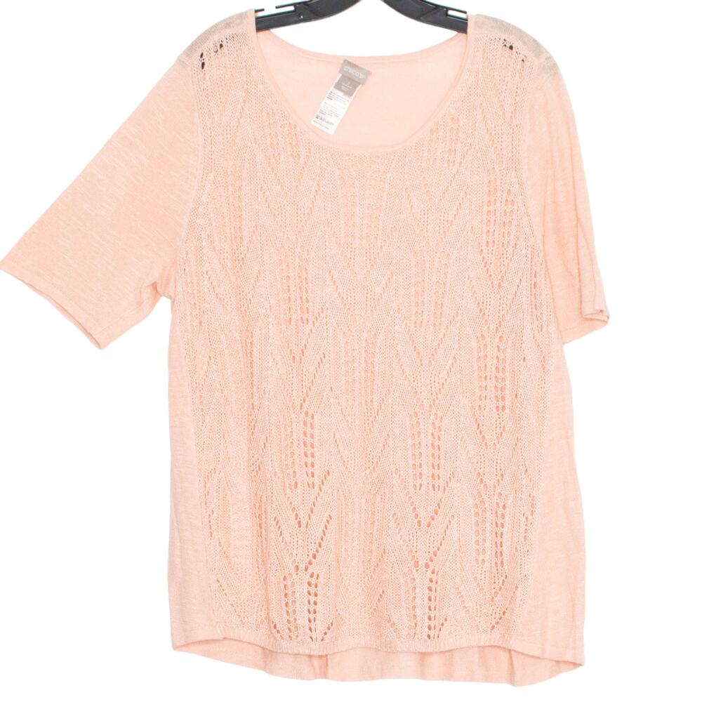 Chicos Open Knit Pointelle Top Linen Boho Coastal Spring Summer Lightweight 3 XL